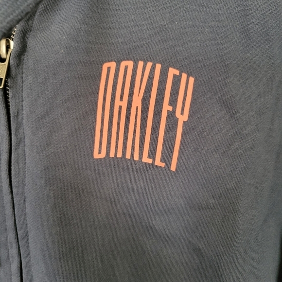 Oakley Men's Large Navy Blue Jacket Full Zip Hooded Long Sleeves Orange Logo - Picture 2 of 6